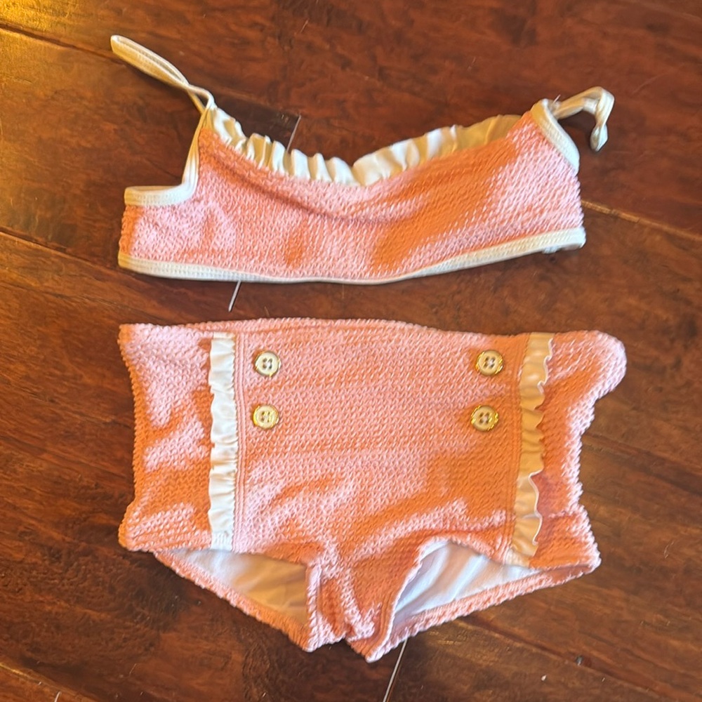 Janie and Jack Pink and White Bikini Set